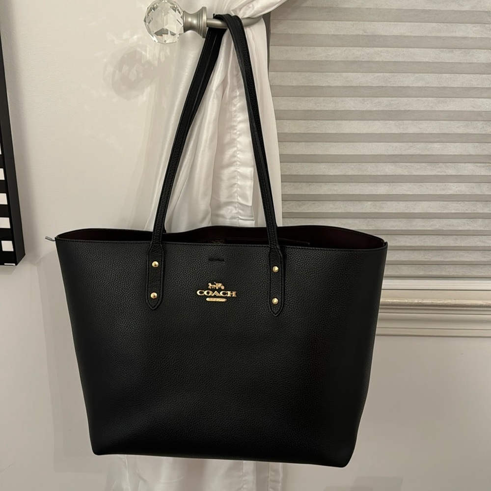 Black Leather Coach Tote Bag